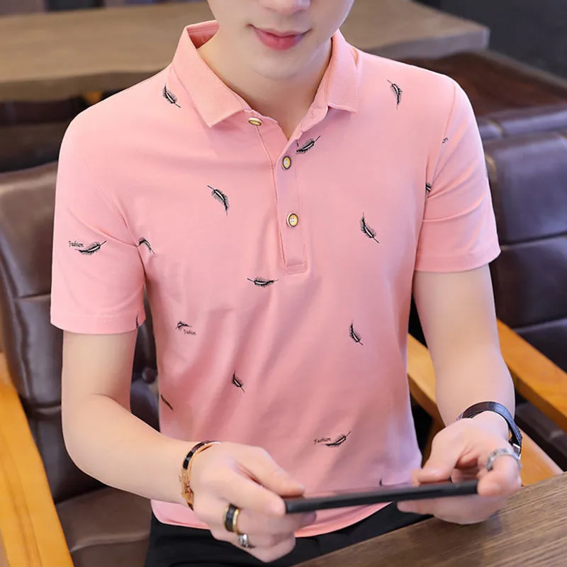 2021 Summer POLO Shirt Men's Short Sleeve Plumage Printed T-shirt Sports Casual Golf Shirts Fashioin Korean Male Polos Shirt