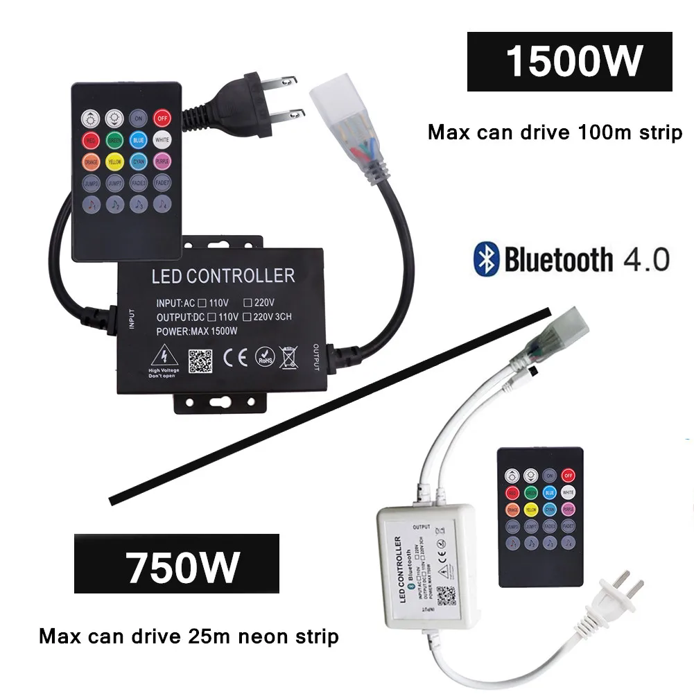 110v 220vのための音楽のbluetooth無線lanコントローラ調光器750ワット1500ワット5050 ledストリップrgbネオンライトios/androidアプリコントローラ