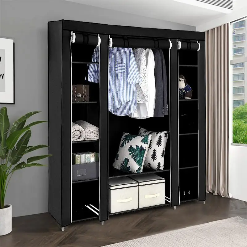 Bedroom Wardrobe Non-Woven Fabrics Portable Folding Dust-proof Closet Waterproof Storage Cabinet Home Furniture With Rack HWC