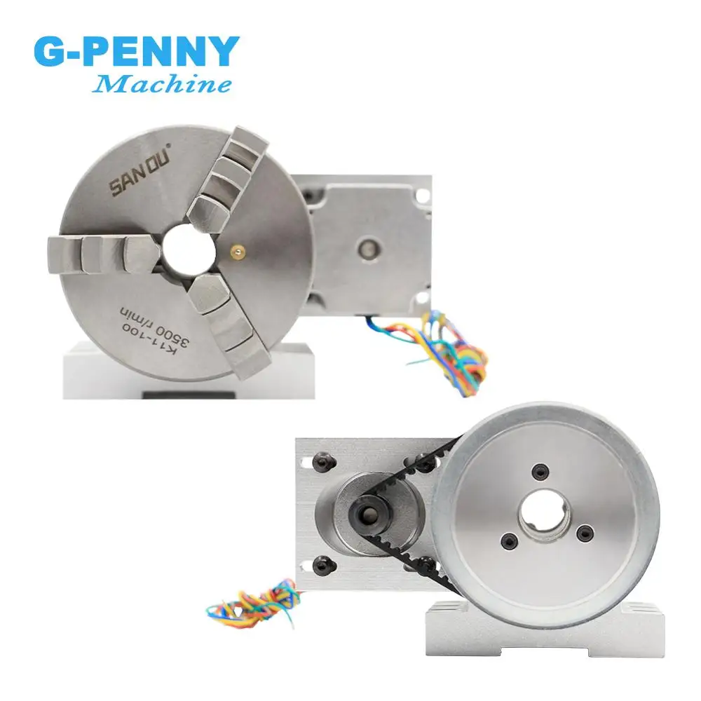 G-Penny 3 Jaw 4 Jaw 100mm CNC 4th Axis  Dividing Head/Rotation Axis/A axis Nema23 For CNC Router/Woodworking Engraving Machine