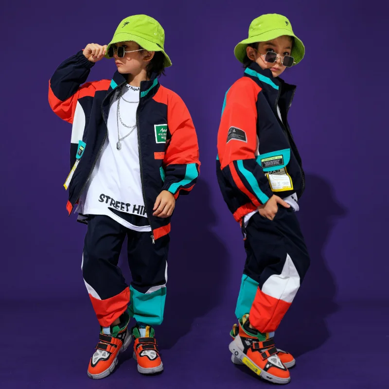 Kids Cool Hip Hop Clothing Top Pullover Pocket Jacket Sweatshirt Running Casual Pants Girls Boys Jazz Dance Costume Clothes Wear