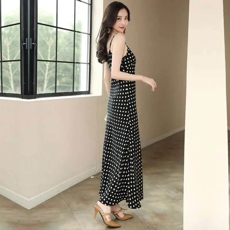 ChấM Bi Dungaree Đầm Nữ Mùa Hè Dài Tới Đầu Gối Gợi Cảm Một Dòng ĐầM Nữ ĐầM Đầm Vestido De mujer Femme Áo Dây