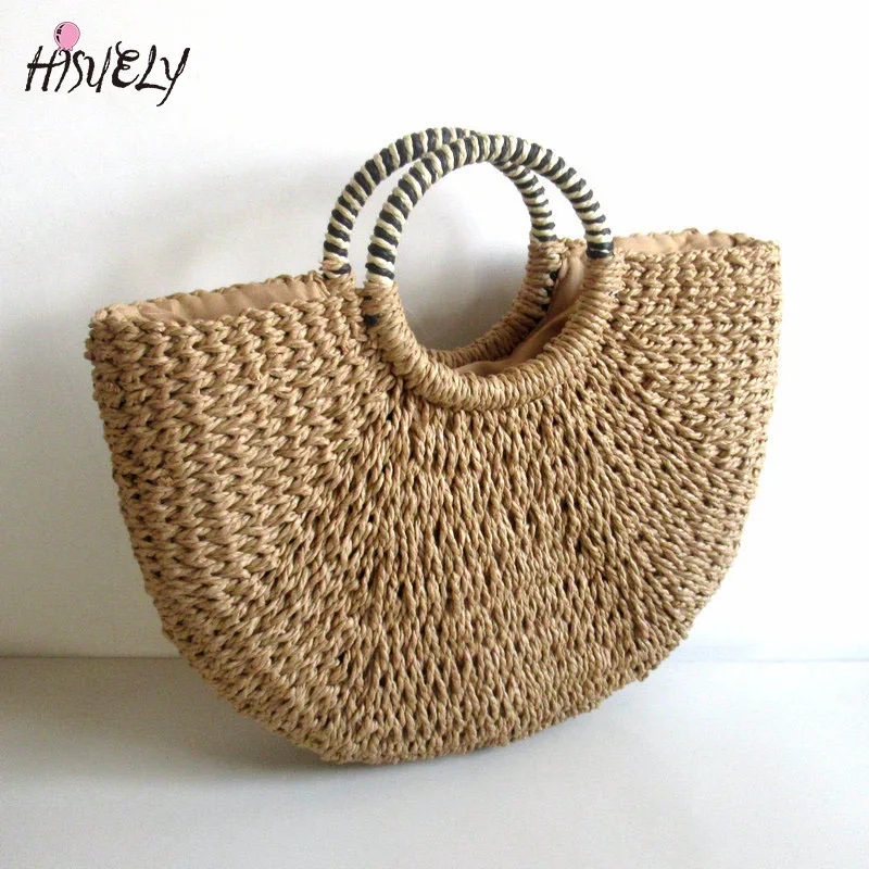 2024 New Women round bucket semicircle straw bag handmade  shell woven basket rattan handbag vacation beach bag