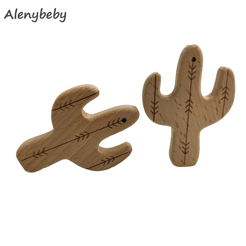 

Wood Teether Natural Animal Cactus Shape Baby Teething Nursing Beech Wooden Teether for babies Organic DIY Necklace Pendant Toy