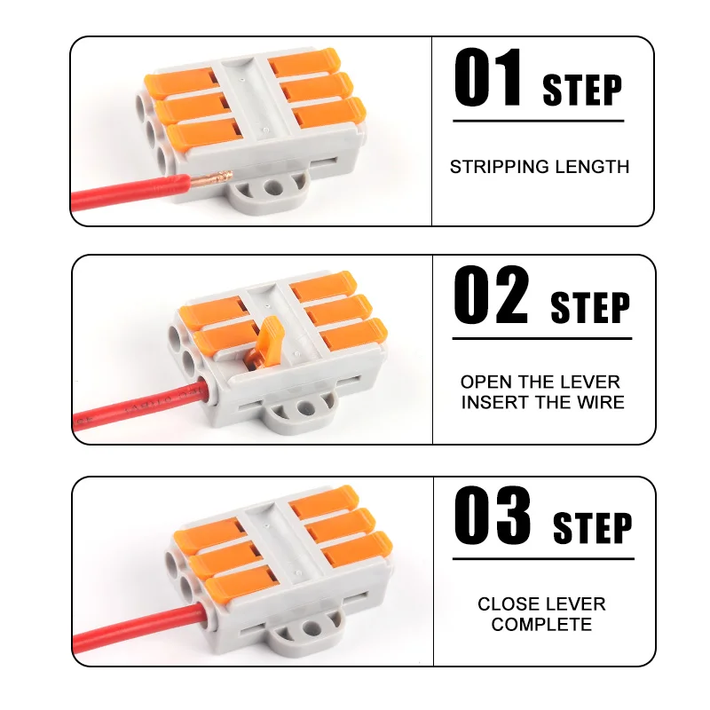 5Pcs 222 Quick Butt Fixable Wire Connectors Push-In Conductor Terminal Block 6mm2 Cable Electircal Wiring Connectors 2-12Pin