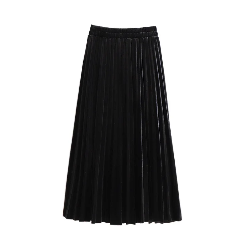 150Kg Plus Size Women\'s Autumn Winter Gold Velvet Skirt 5XL 6XL 7XL 8XL 9XL High Elastic Waist A-Line Pleated Skirt 3 Colors