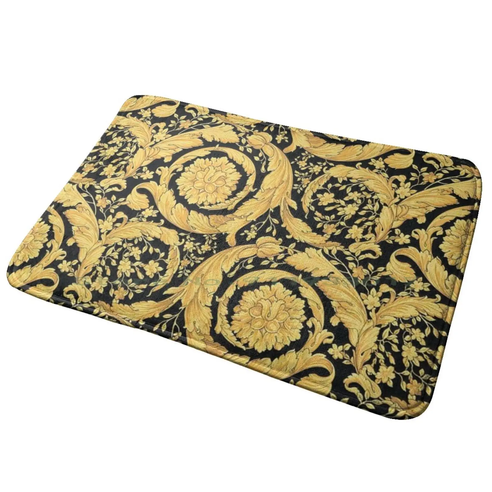 Black Gold Leaf Swirl Entrance Door Mat Bath Mat Rug Ticket Airport Fly World Aviation International 3letter Aero Arrival