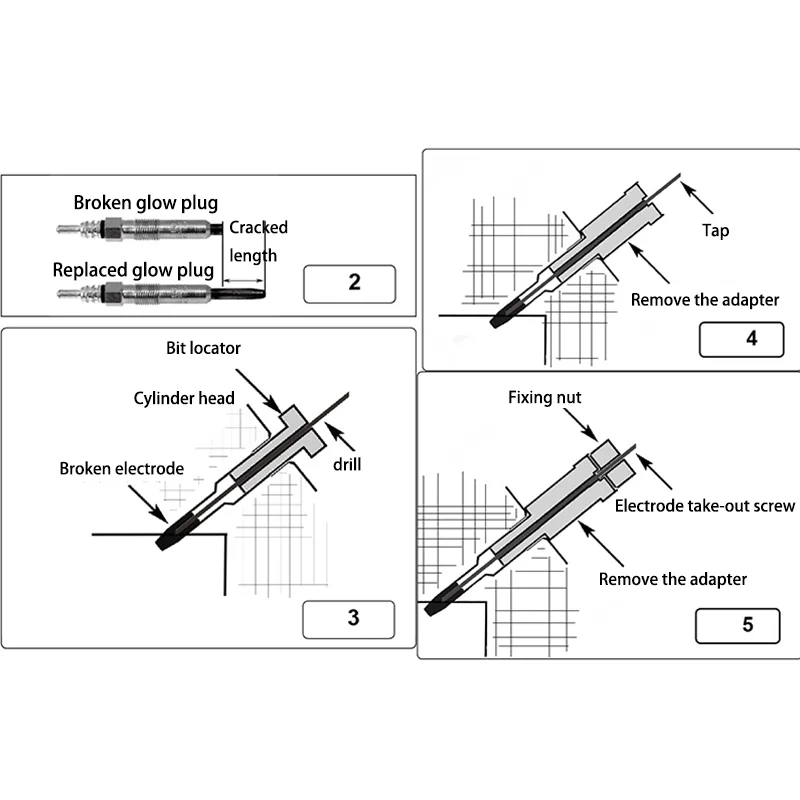 Glow Plug Electrodes Removal Extracting Plugs Tool Tools Set Kit Repair M8 & M10