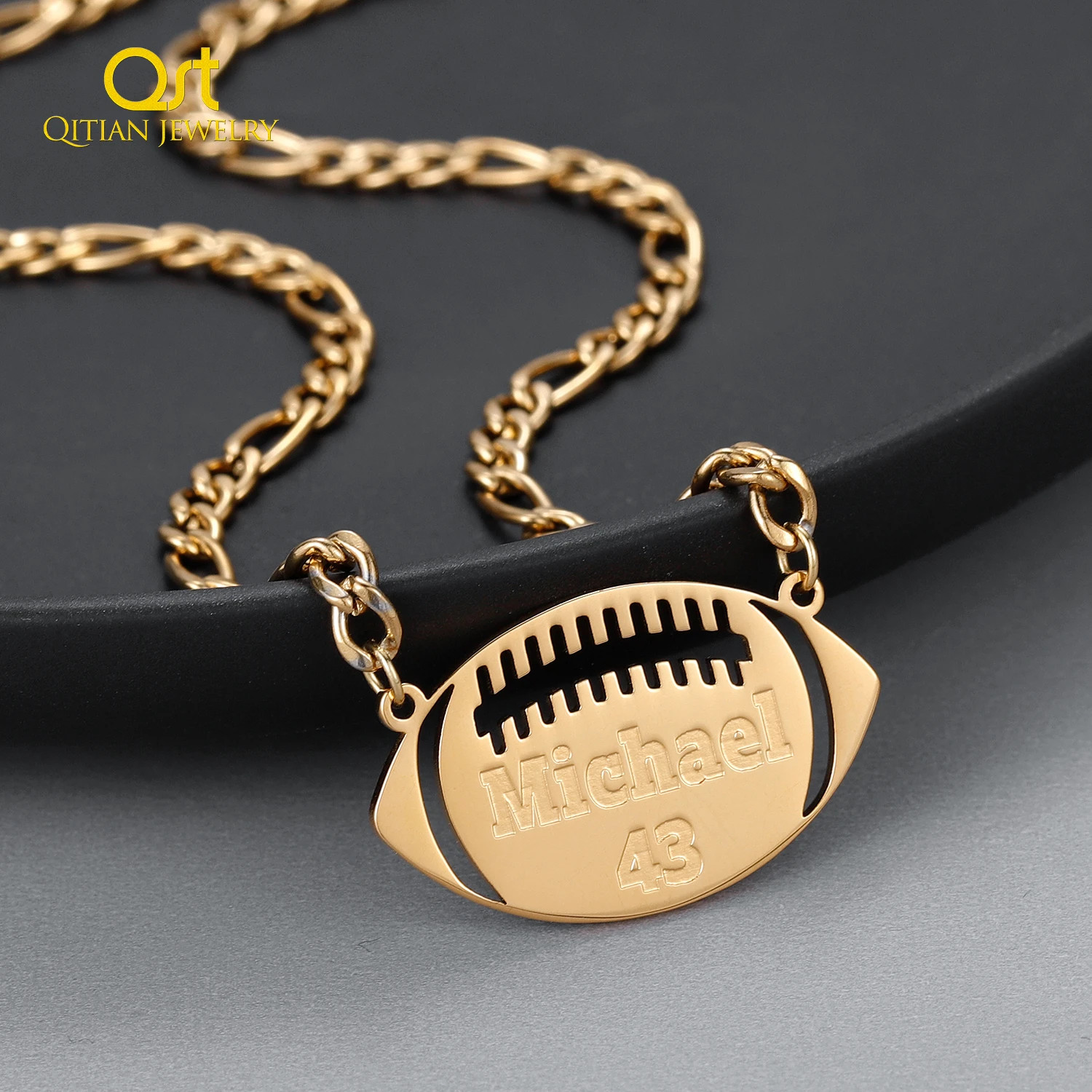 Personalized Rugby Football With Name Necklace Customized Stainless Steel Deep Engrave Nameplate Chain For Him Jewelry Gift