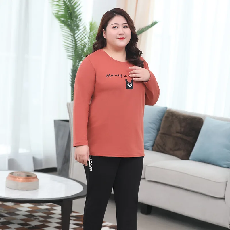 New Autumn Winter Plus Size Women Clothing Tops For Women Long Sleeve Cotton Thick O Neck Casual Loose T Shirt Coral Red 7XL