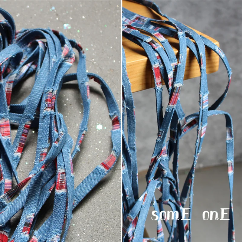 Tattered Denim Ribbon Blue DIY Bag Belt Waist Hat Rope Clothes Decor Designer Accessories Fabric