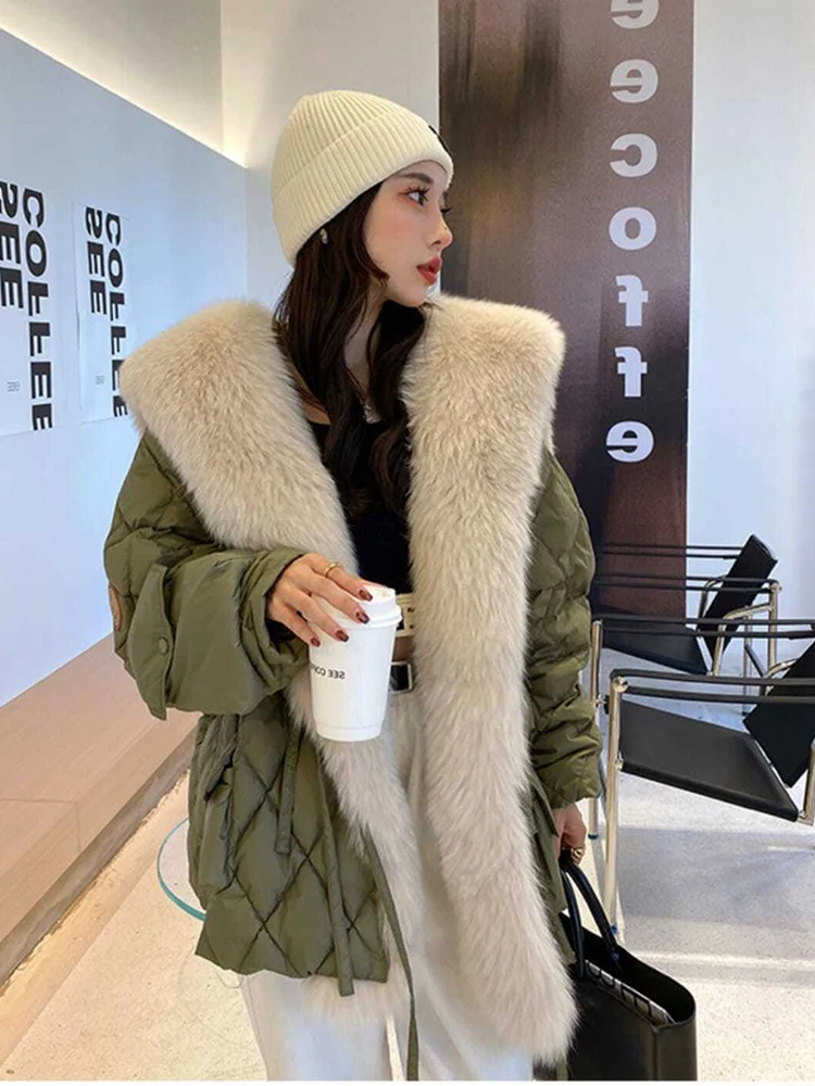 KBAT 2024 Winter Duck Down Jacket Bat Sleeve Women Oversized Coat Fluffy Faux Fur Warm Parkas Big Fur Women Waterproof Outerwear