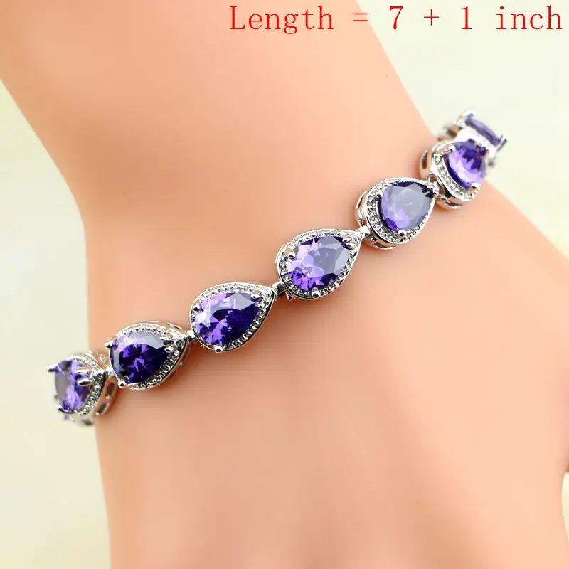 Purple Cubic Zirconia White Crystal 925 Sterling Silver Jewelry Sets For Women Stud Earrings/Pendant/Necklace/Bracelet