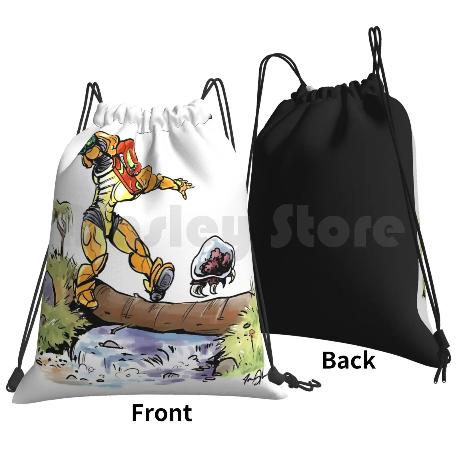 Samus And Metroid Backpack Drawstring Bags Gym Bag Waterproof Metroid Samus Bill Watterson Samus Aran Power Suit