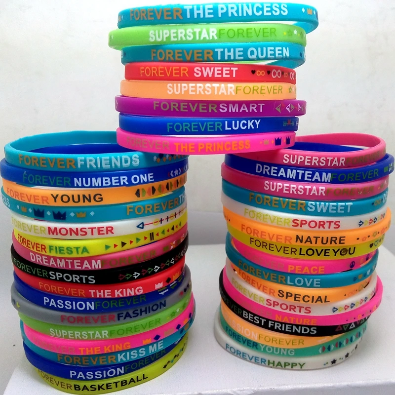 Pulseras coloridas de silicona para niñas, niños y mujeres, pulseras para siempre, regalo de fiesta de cumpleaños y Navidad, venta al por mayor, 30 piezas
