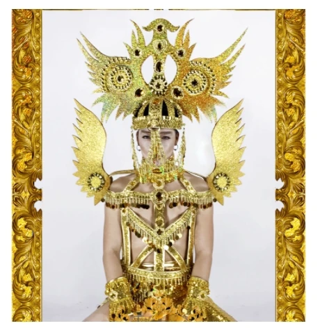 Golden Wings Golden Sun god costume Nightclub DS Dance Team  sexy men robot suit stage show wears bar catwalks performance cloth