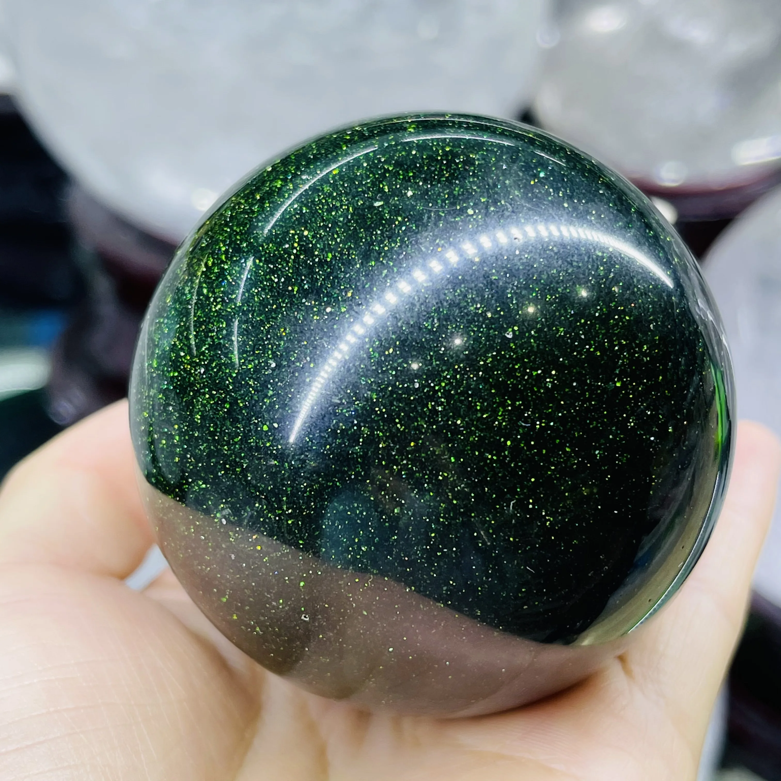 Natural Green Sand Goldstone Sand Sphere Globe Ball Chakra Reiki Healing  Crafts Home Decoration