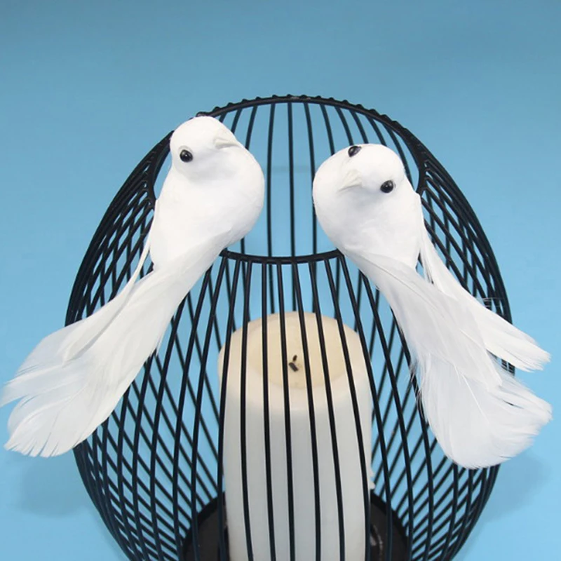 1 Pair Cute Birds Simulation Artificial Feather Doves Feather Park Mall Ornament For Garden Home Decoration