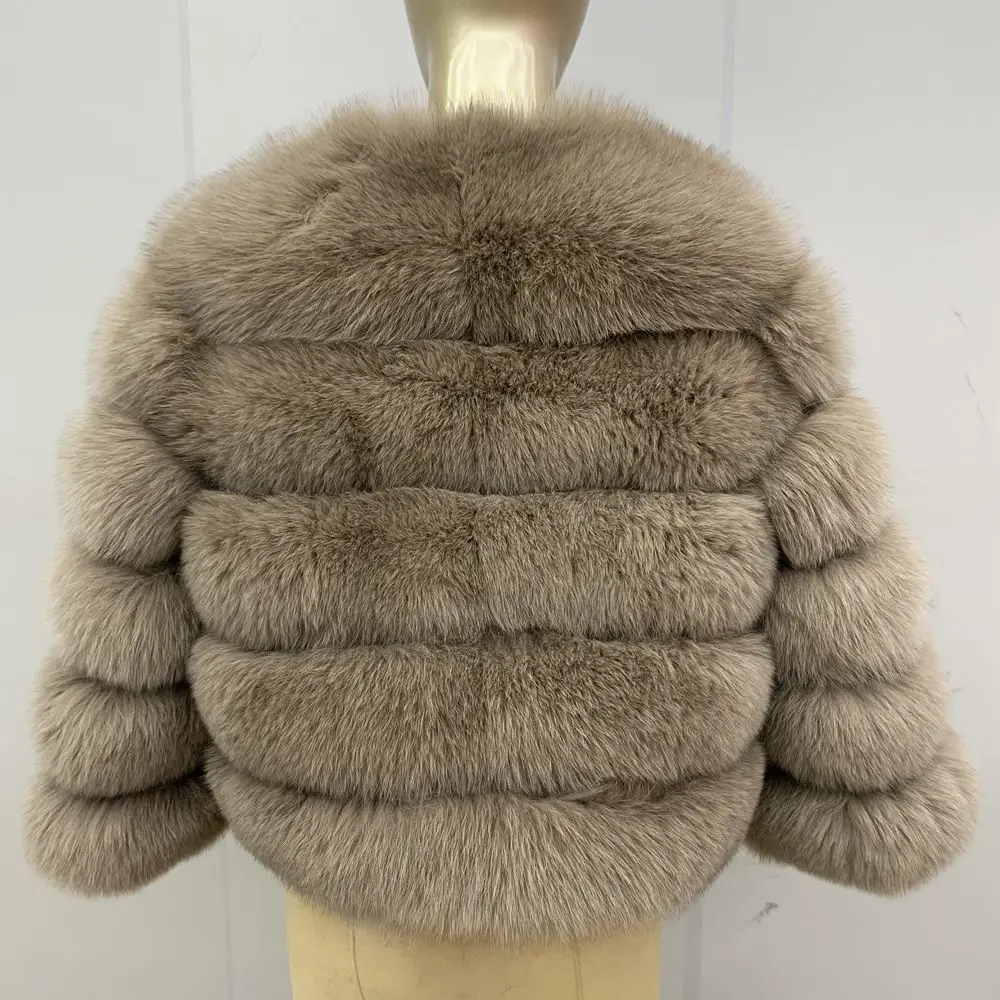 2019 new style Winter women's fur coat length 50cm Real fox leather jacket High quality fox coat Round neck warm jacket