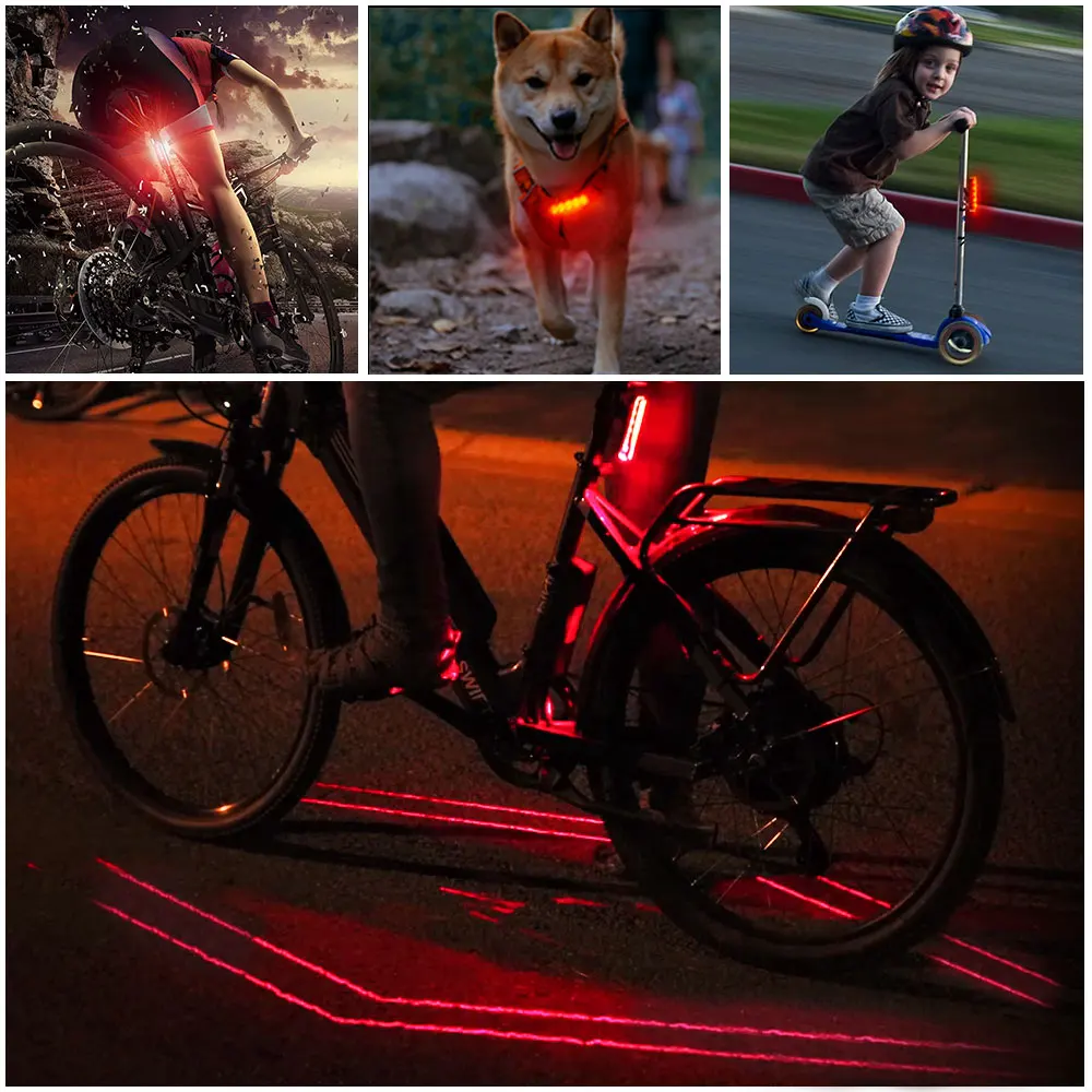 1 Piece/2 pcs USB Bike Rear Light 5 LED Bicycle Taillight 3 Modes Cycling Light Safety Warning Bike Back Light