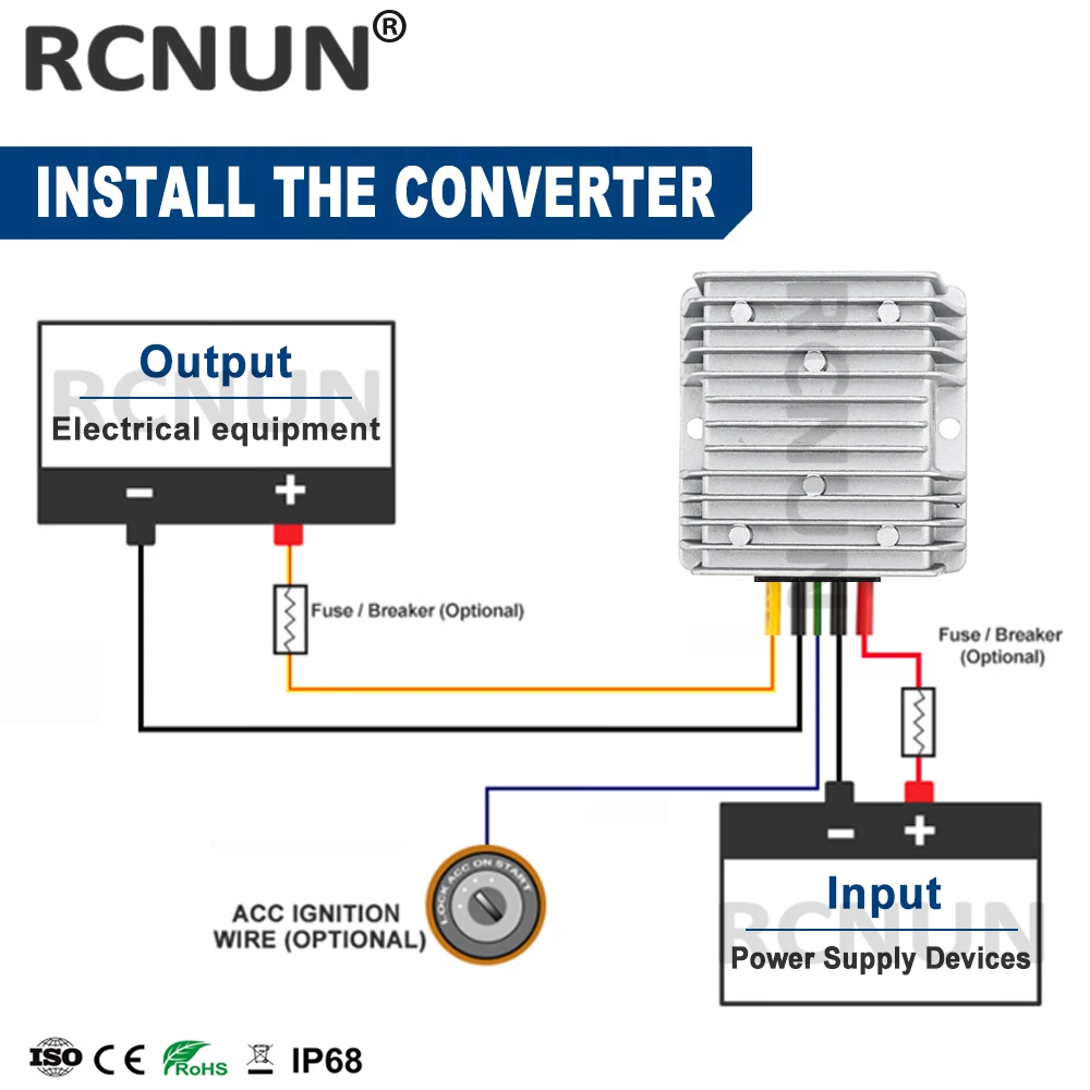 RCNUN 12V to 19V 5A 8A 10A DC DC Step-up Boost Converter 12 Volt to 19 Volt Car Laptop Power Supply Waterproof CE RoHS