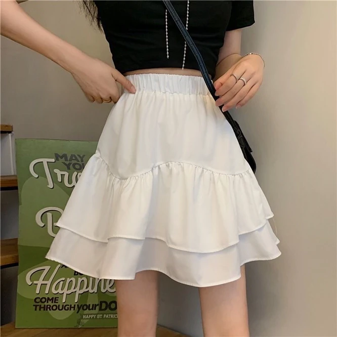 Spring Summer Design Feeling Ruffle Edge Fluffy High Waist Women's Skirt Girl Student A-shaped Short Skirt College Style Blue