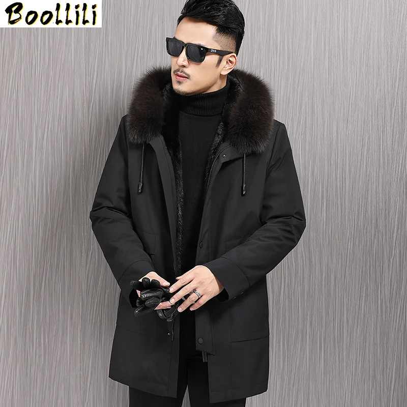 Real Boollili Winter Fur Coat Men Parka Fox Fur Collar Jacket Mink Fur Liner Warm Parkas Men Overcoat Fur Jacket