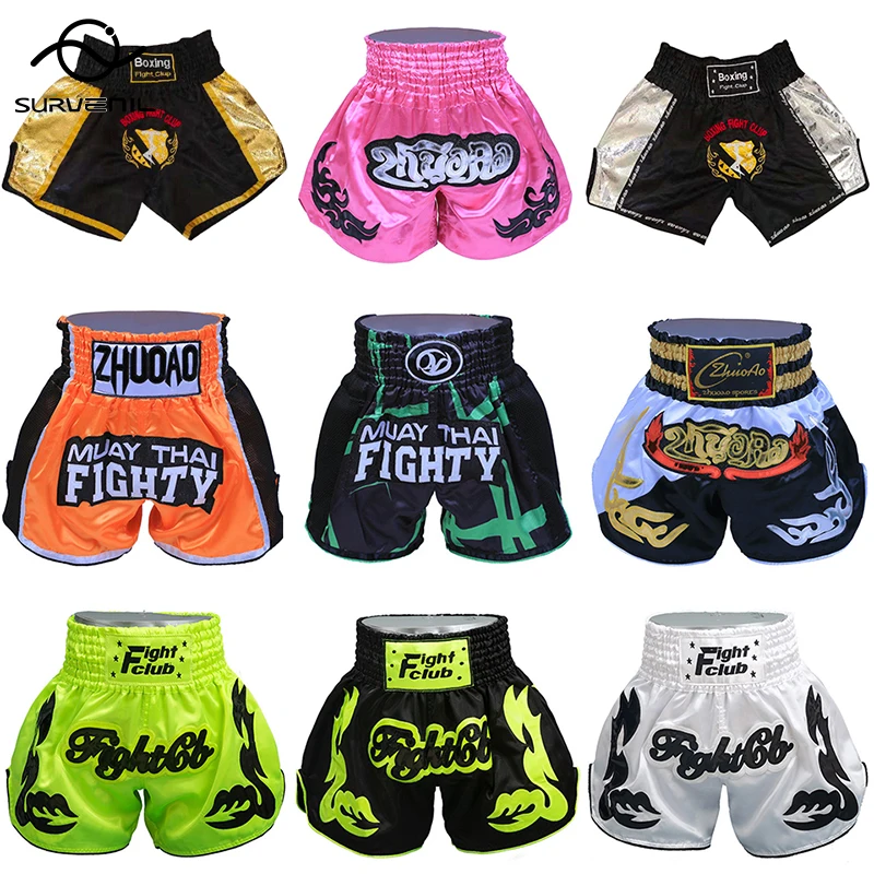 Tajski boks spodenki Muay Thai Fightwear mężczyźni kobiety chłopiec dziewczyna Muaythai Grappling Kickboxing mecz mundur szkoleniowy MMA bokserki