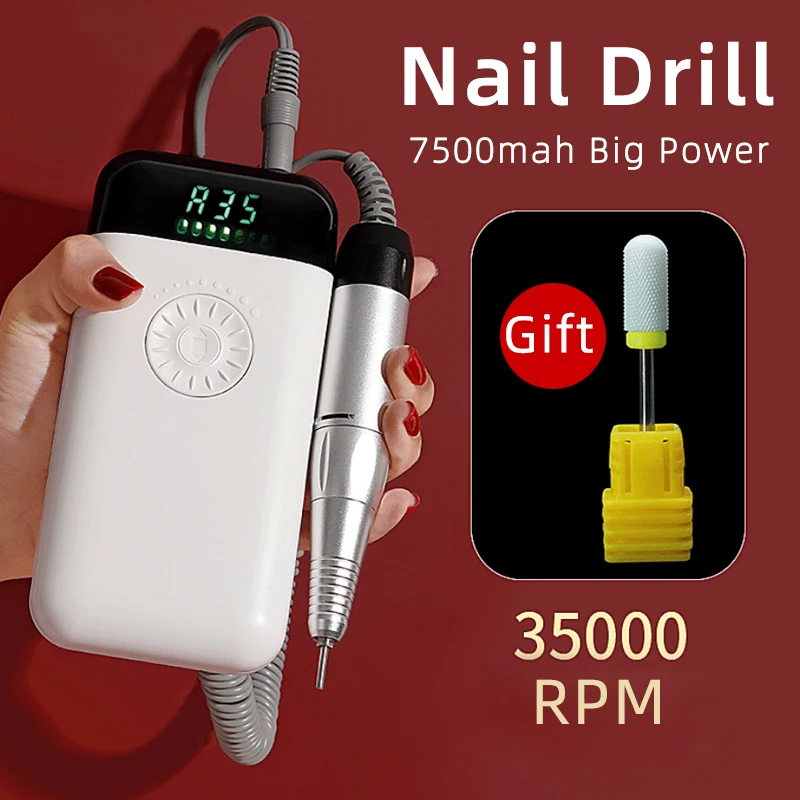 

2024 New 35000RPM Nail Drill Machine 7500mAh 24 Hours Long-lasting Battery Nail Polisher Manicure UV Gel Nail Removal Drill