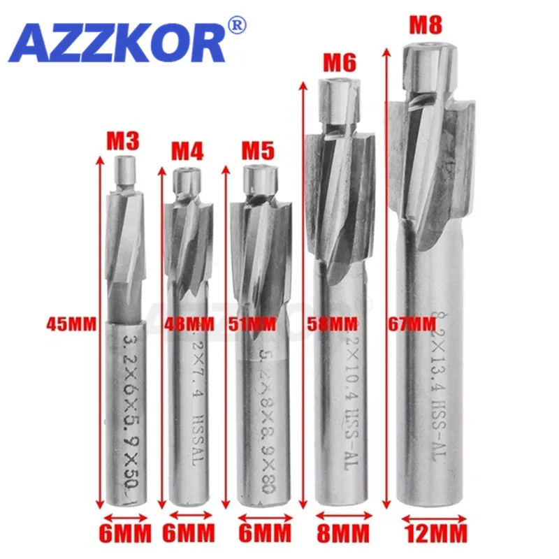 Pilot Slotting Countersink End Milling Flute HSS AL Cutter Pilot Slot Drill M3-M20 Wholesale Counterbore End Mill Tool 1pcs