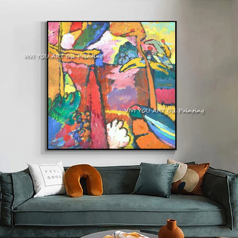 

100% Hand-painted Colorful Kandinsky oil painting Large Size Canvas Pink Pictures for Living Room Home Decoration Wall Art