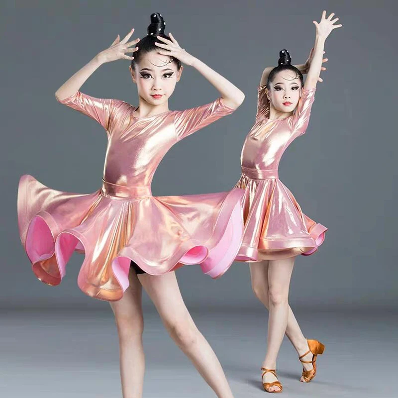 Girls Professional Latin dancing dress Kids Ballroom Salsa Dance wear clothing Children\'s Competitions Latin Stage wear clothes