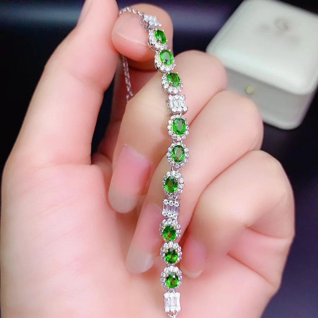 KJJEAXCMY fine jewelry S925 sterling silver inlaid natural Diopside Girl new fashion hand Bracelet Support test party style