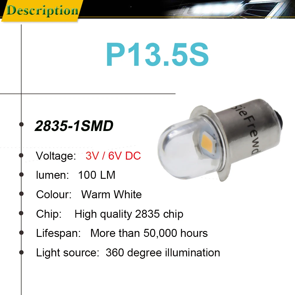 Para P13.5S PR2 PR3 LED miniaturowa lampa DC 3V 4.5V 6V 12V 18V 1SMD ciepły biały do latarki zamienna żarówka latarki światło robocze