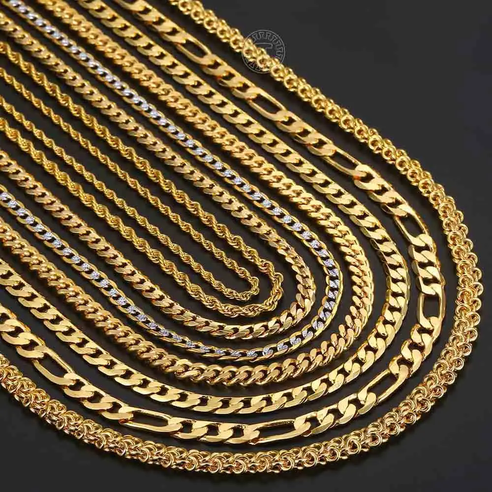 Mens Womens Necklace Chain Gold Color Figaro Hammered Snake Curb Necklaces for Women Men Fashion Jewelry 2 3 4 5 6mm LGNN2