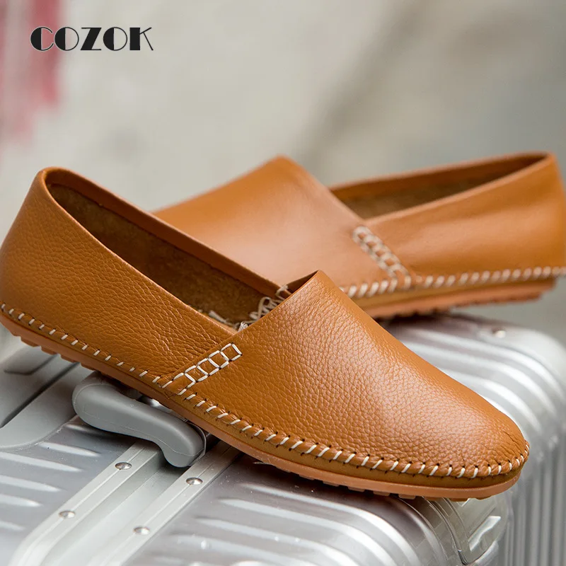 [Soft] Men's Shoes Casual Shoes Lazy Low-cut Set Foot Mid-mouth Single Shoes Cowhide Leather Handmade Leather Shoes