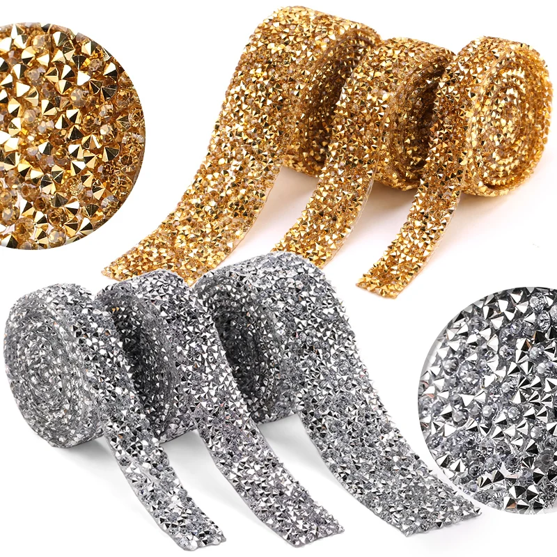 1yard/roll Rhinestones Trim Tape Sewing Crystal Strass Hot Fix Applicator Ribbon Iron On For Decorations Garment Accessories