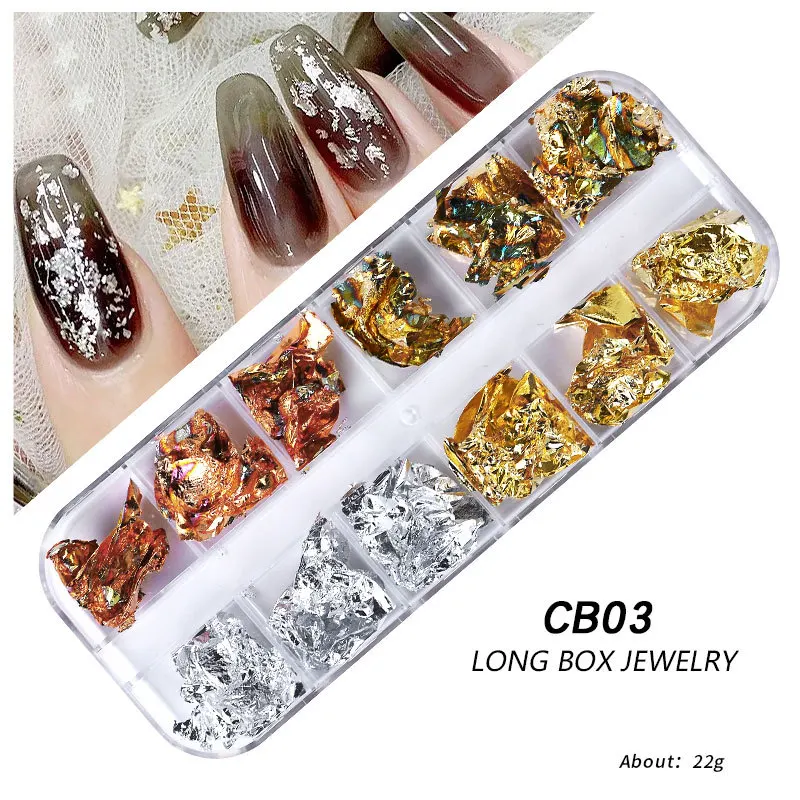 12 Gitter mit glitzernden Goldfolien für Nagelkunstdekoration, unregelmäßige Glitzer-Aluminiumflocken, Pailletten-Chip-Design für DIY-Schönheitsprojekte – Detail 4