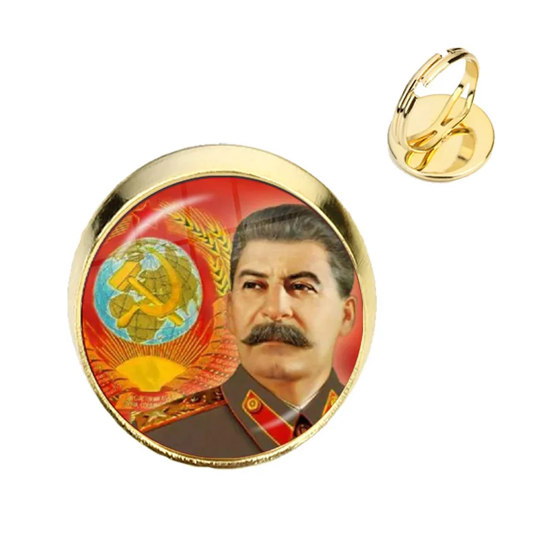 Soviet USSR Stalin Lenin Adjustable Rings Classic Red Star Hammer Sickle Communism Emblem CCCP Glass Cabochon Jewelry Gift