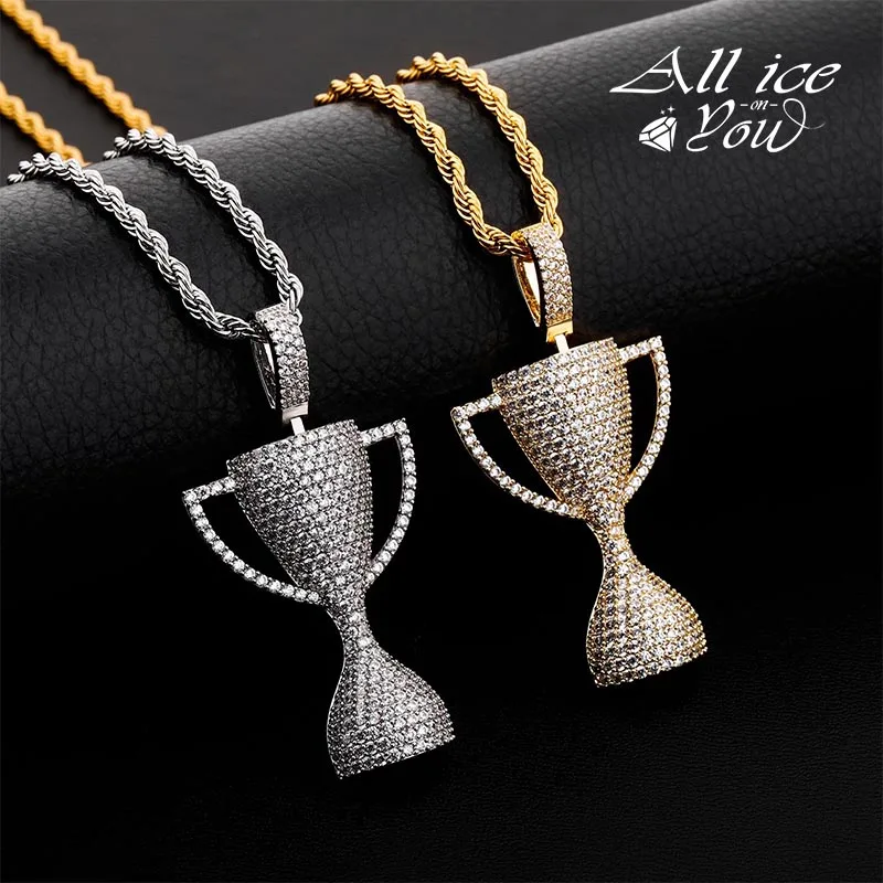 ALLICEONYOU  New Trophy Pendant Necklace Iced Out High Quality Cubic Zirconia Hip Hop Chain Jewelry For Gift Wen and Women