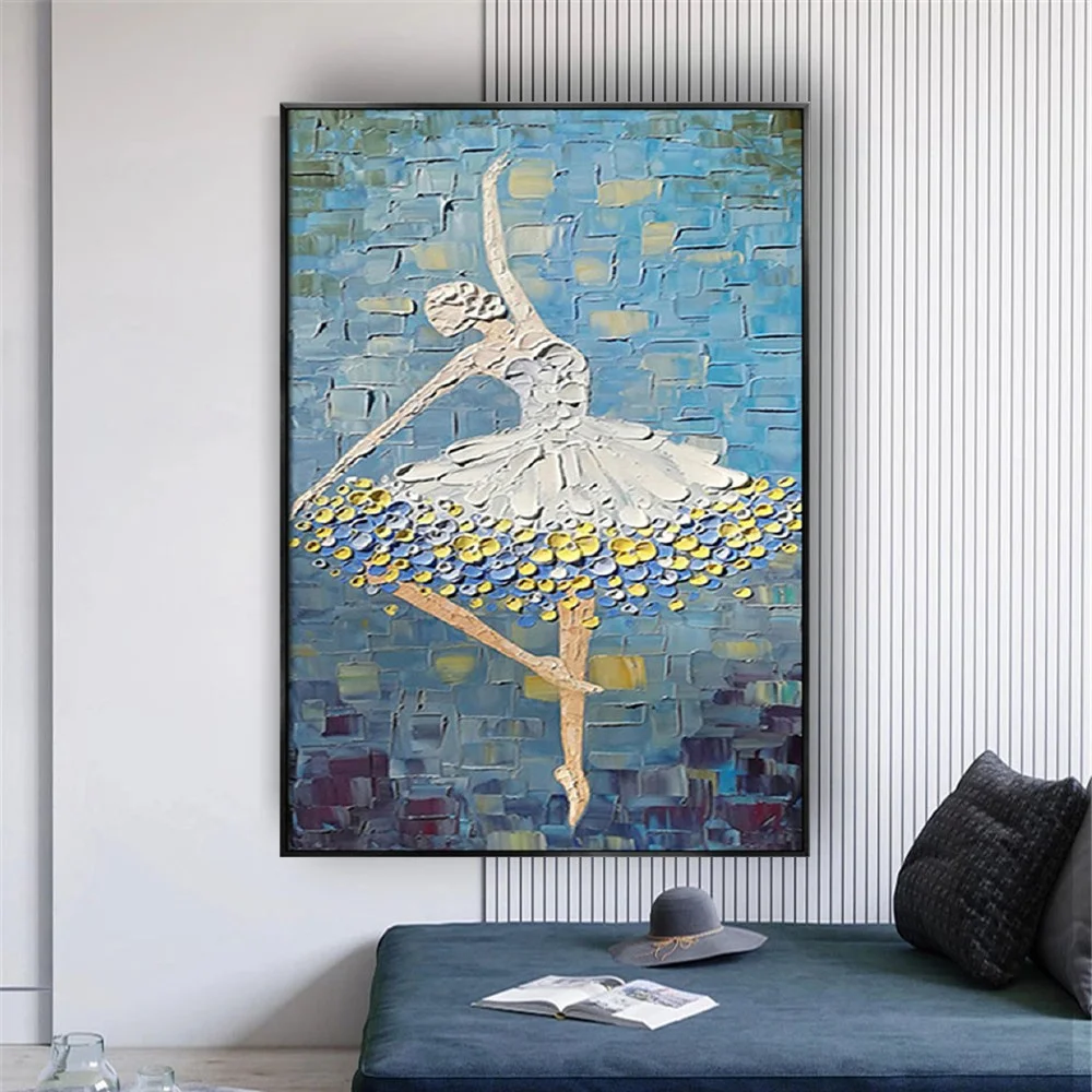 

Handmade Modern Ma'am Dancer Perform Canvas Painting Ballet Wall Art Pictures For Living Room Home Decoration Cuadros Blue Sofa