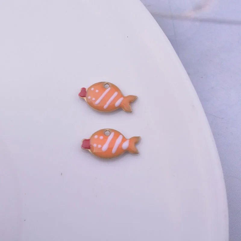30pcs  1*6*12mm Double Faced Enamelled Colorful Fish Charms Animal Pendant  Diy Jewelry Accessories