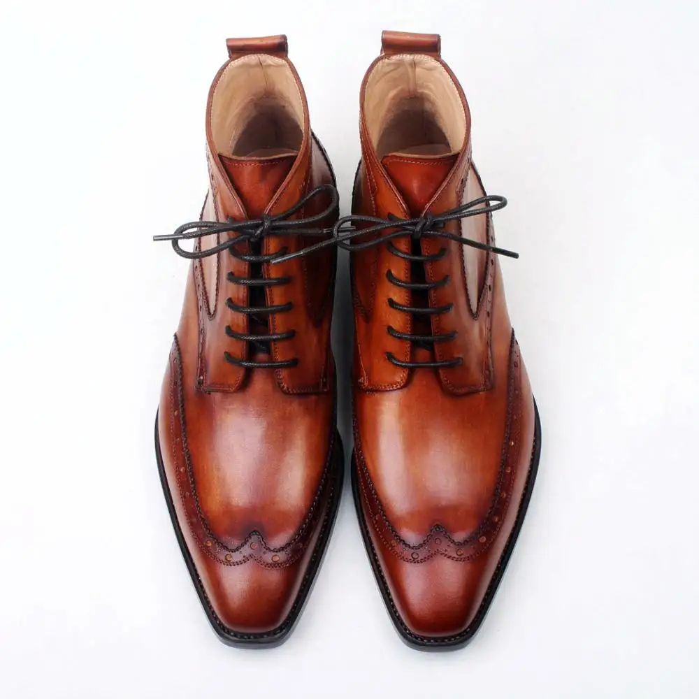 Cie Full Grain Calf Leather Office Business Boot Goodyear Welted Handmade Formal Gentleman Wingtips Brown Patina  A 118