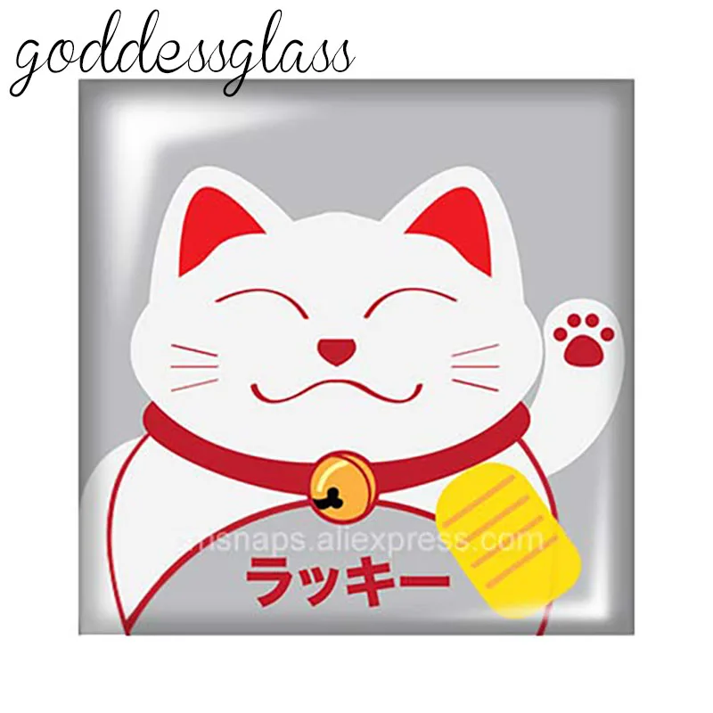 Jepang Fortune Cat Plutus Cat Square 10 Buah Campuran 12Mm/20Mm/25Mm/30Mm Kaca Foto Cabochon Demo Datar Kembali Membuat Temuan