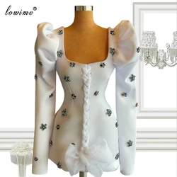 Elegant White Celebrity Dresses Long Sleeves Fashion Week Cloths Short Grand Party Dresses Evening Wear Abiti Da Cerimonia