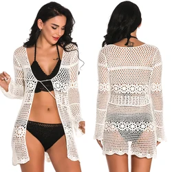 2019 Summer Women Bikini Cover Up Floral Lace Hollow Crochet Swimsuit