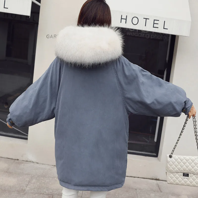 Winter White Duck Down Jacket Woman Hooded Long Thick Warm Down Parka Real Fur Loose Outwear Down Coat Female LWL1182