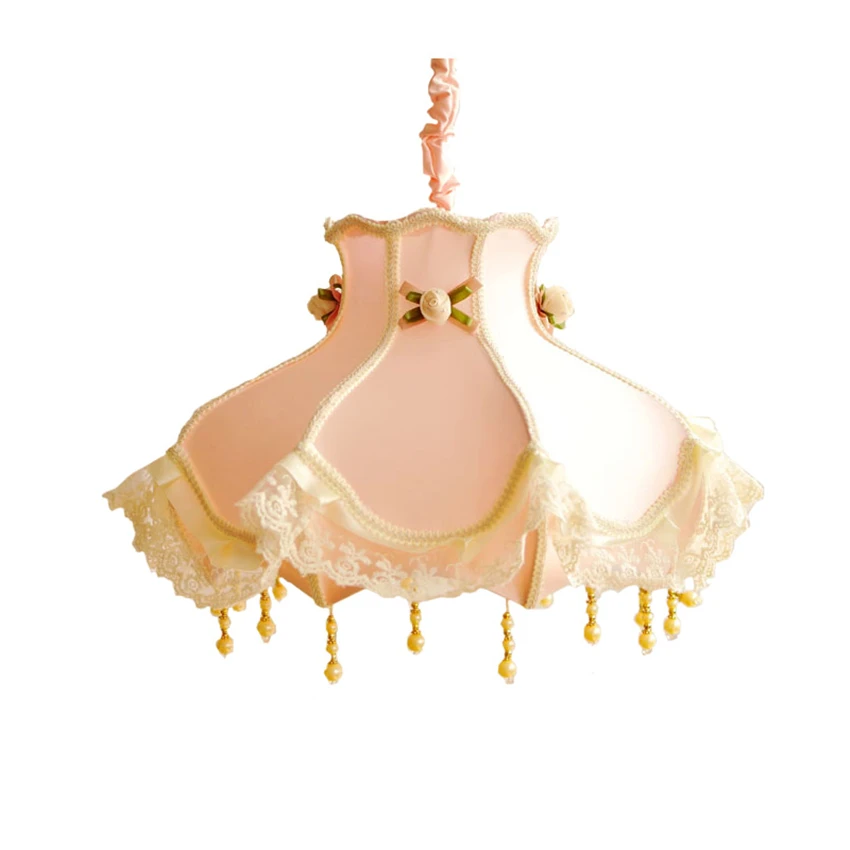 

European Lace Fabric Pink Pendant Lights Children's Room Bedroom Living Room Decorative Indoor Study Desk Hanging Lamps Lighting