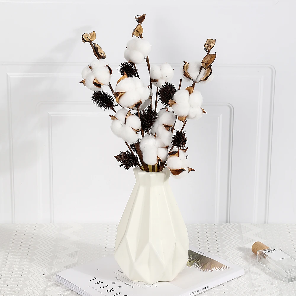 4/6/10Head Dried Cotton Heads Branches Dry Cotton Ball Stalks Natural Rustic Home Decor Centerpiece Cotton Christmas Door Wreath