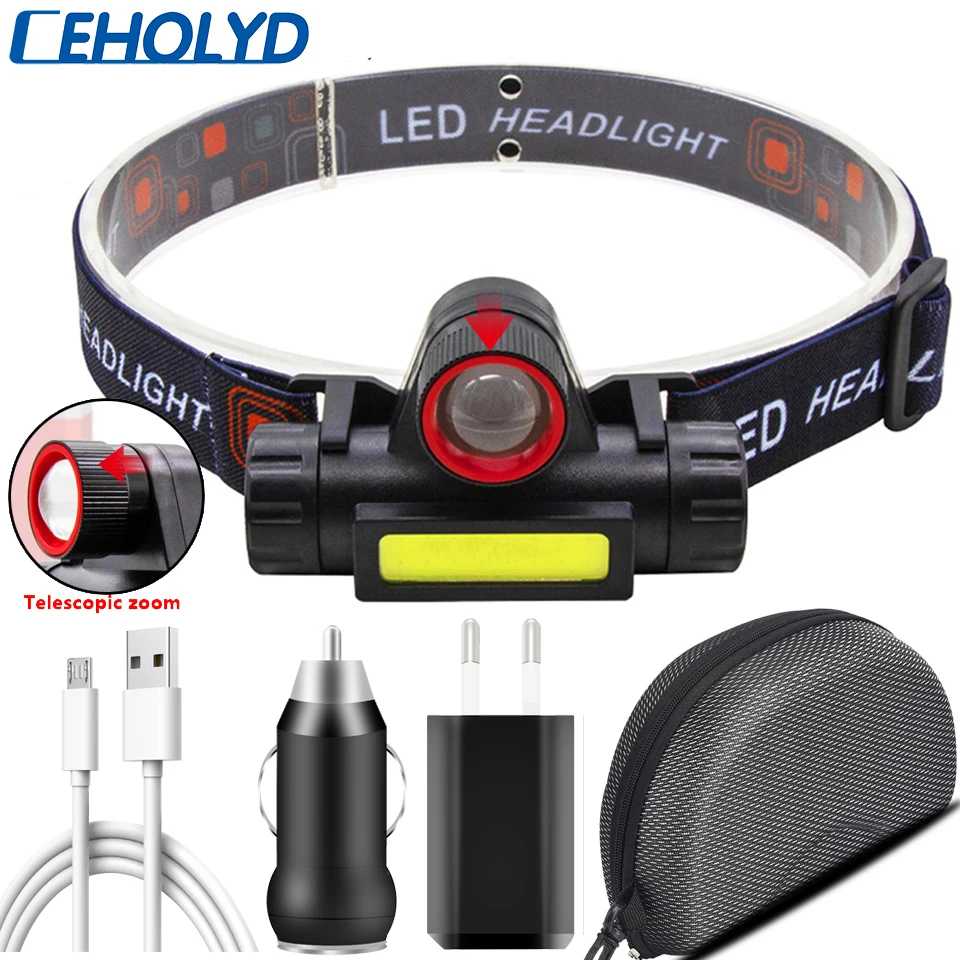 CEHOLYD Led Headlamp Q5 Zoomable Head Lamp Waterproof Headlight 2500lm Built in Usb Rechargeable 18650 Battery Working Light